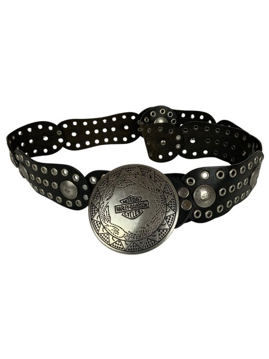 Harley-Davidson Accessories - Harley-Davidson Womens Concho Black Leather Belt Silvertone Buckle Size XL